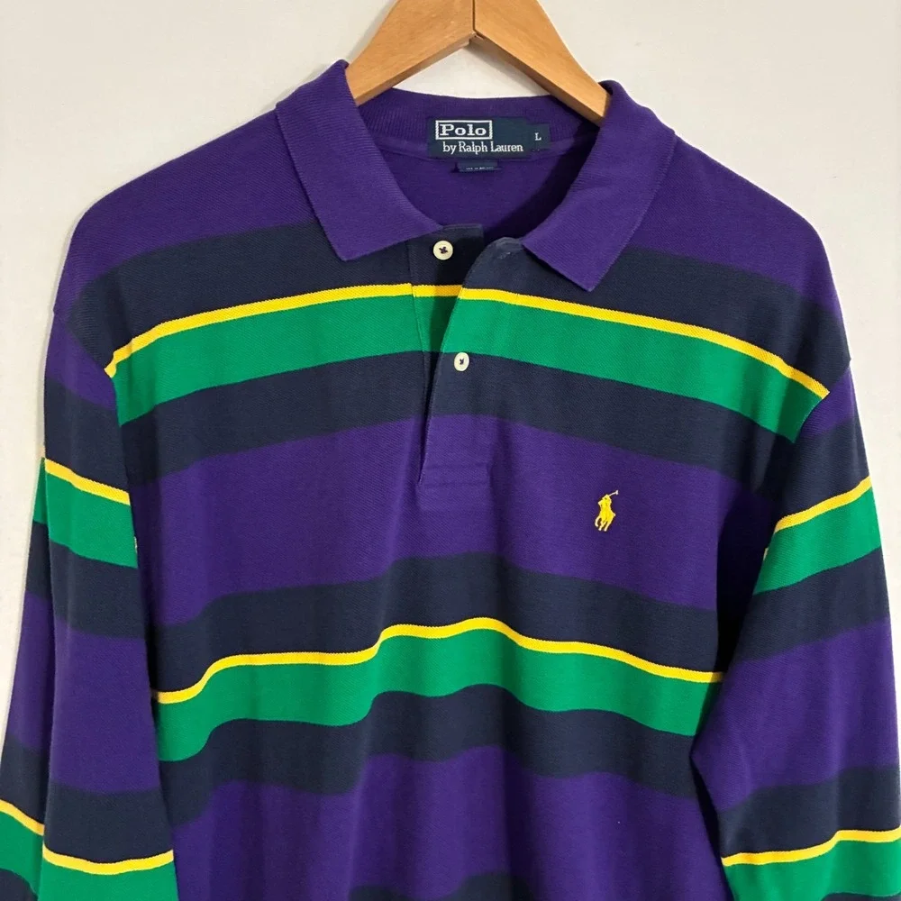 Polo Ralph Lauren Polo Shirt Men's L Striped Pony Golf Preppy Keef Rugby Street